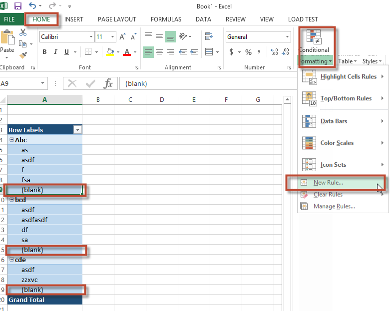 Excel pivot table how to hide blanks
